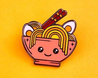 Ramen Japanese noodle soup bowl pink Hard Enamel pin badge, we love this new little character pin....