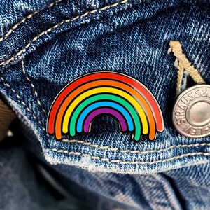 Pride Rainbow hard enamel pin, a great accessory for your denim jacket. image 4