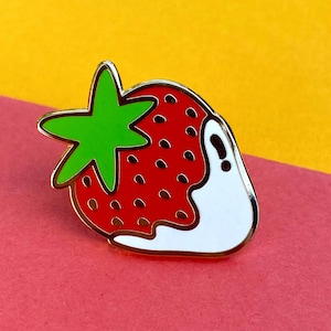 Strawberries & cream hard enamel pin badge, a great gift for anyone missing Wimbledon this year..
