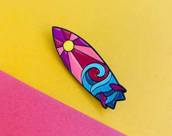 Surfboard sunset pin badge, for all you oven loving wave riders..