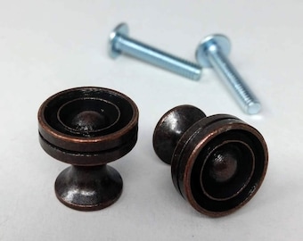 Brass Knobs - Small 5/8" - Antique Bronze Finish - Choice of Wood or Machine Screws | Great for Pianos, Jewelry Boxes and Furniture