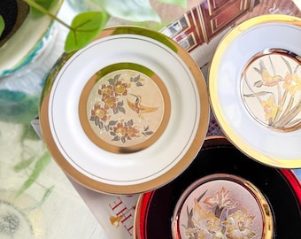 REDUCED Set of 3 Art of Chokin Hummingbird and Floral Plates