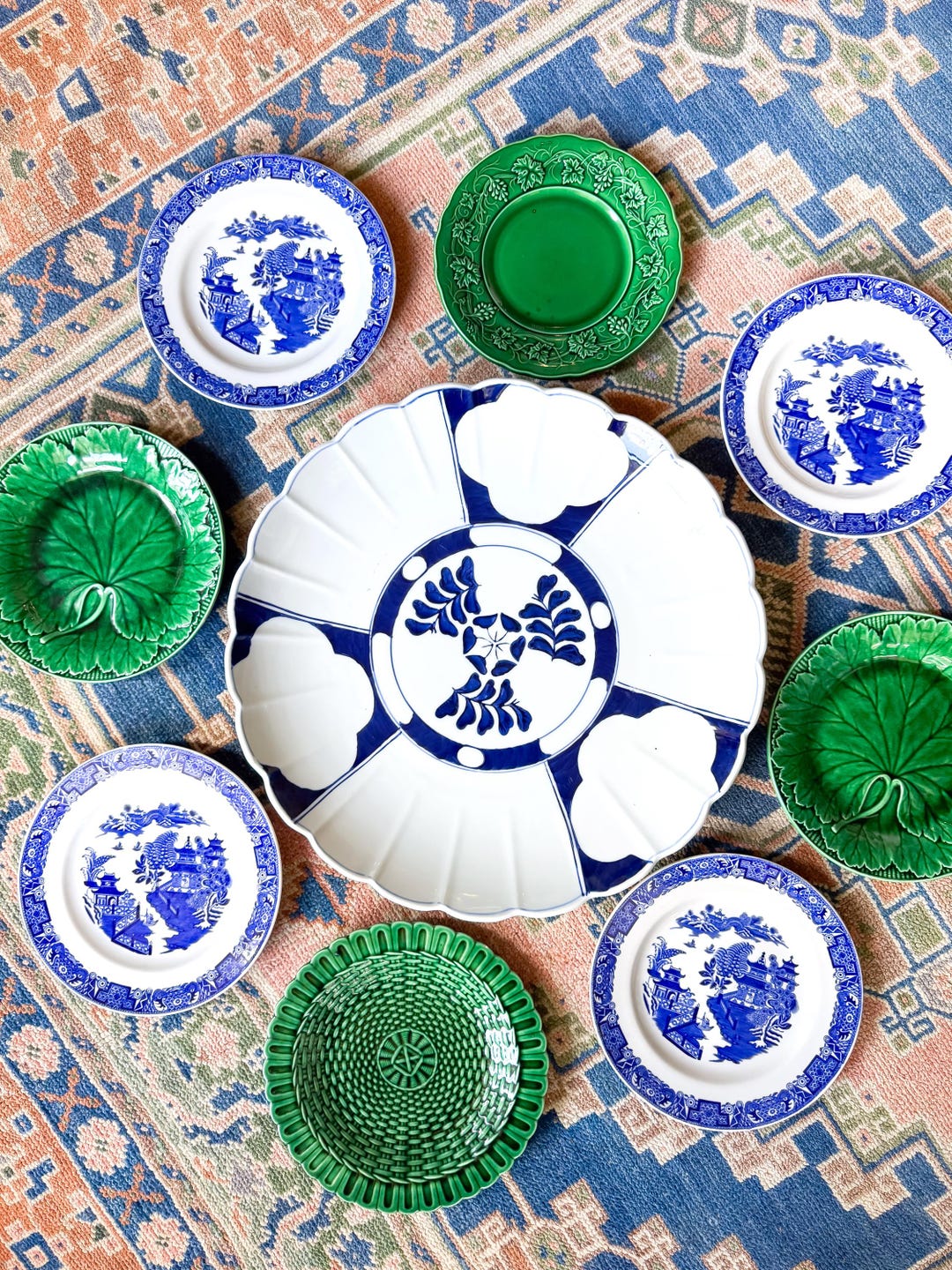 Matching Plate Vintage Mix and Match Plate Wall: Blue and White, Green Majolica - Etsy