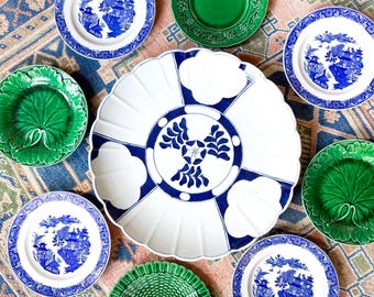 Vintage Mix and Match Plate Wall: Blue and White, Green Majolica