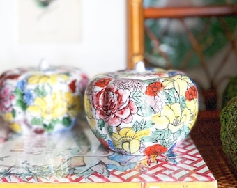 Vintage Petite Millefleur Chinoiserie Porcelain Pumpkin