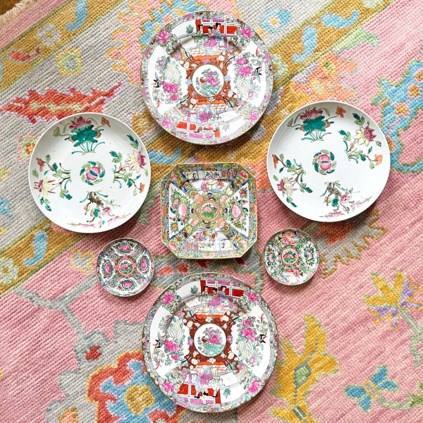 Famille Rose Medallion Plate Wall (SOLD INDIVIDUALLY) - Chinoiserie China - Peony - Grandmillennial - Pastel Pink - Chinese Porcelain