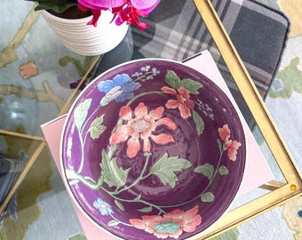 Vintage 10" Purple Floral Chinoiserie Bowl
