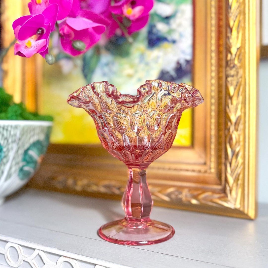 Pink Ruffle Rim Vintage Fenton Pink Ruffled Rim Pedestal Compote Dish - Etsy