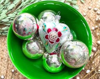 7 Vintage Christmas Ornaments in Silver