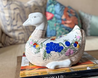 REDUCED Large Polychrome Chinoiserie Duck Goose Figurine