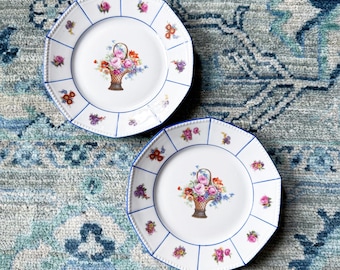 REDUCED PAIR of Vintage German PK Unity Blue & White Chinoiserie Floral Basket Plates