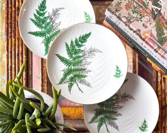 SET OF 3 Century Japan 7.75" Ferndale Plates: Faux Bois Relief Ground, Gold Rim