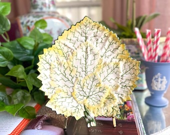 Vintage 8.25" x 9" Portuguese Majolica Leaf Relief Plate