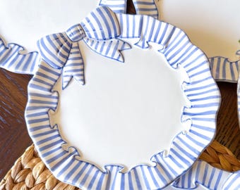 PAIR of Haldon Group Blue and White Ribbons and Bows 8" Plates c. 1989
