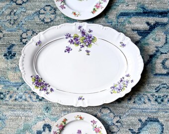 Vintage Plate Wall Trio of Floral China: 13.5" Platter with 6.5" Pair