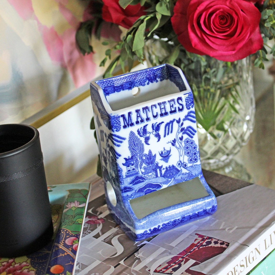 Flow Blue Willow Matches Holder Blue and White Transferware Etsy