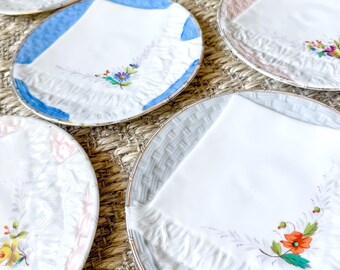 Antique 8.5" German Basketweave Napkin Plate with Florals