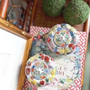 Pair of Vintage Petite Millefleur Chinoiserie Porcelain Pumpkins