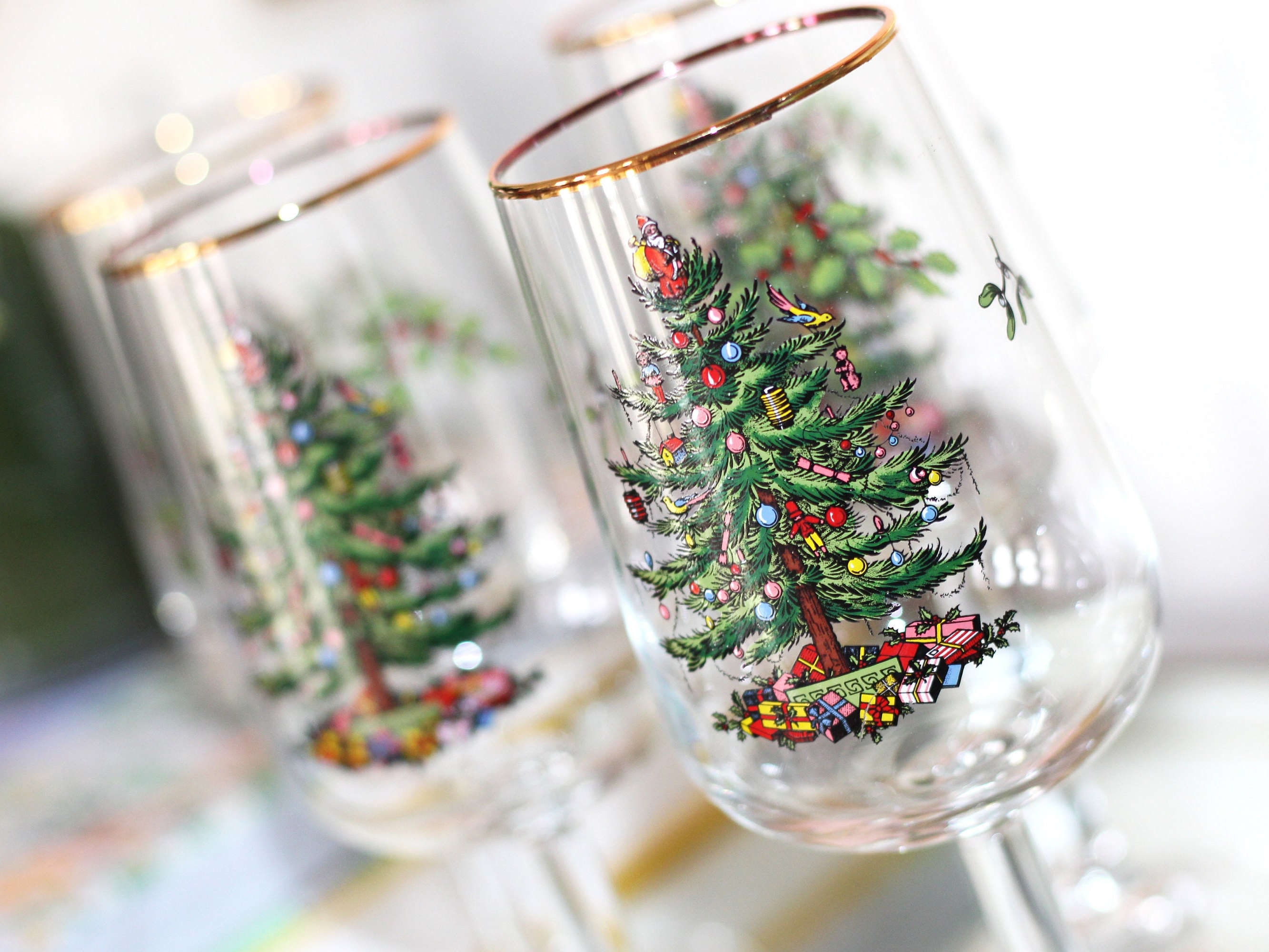 Boxed Set of 4 Royal Worcester Spode Christmas Tree Stemmed Wine Glasses -  Christmas - Seasonal - Holiday Decorations - Tablescape