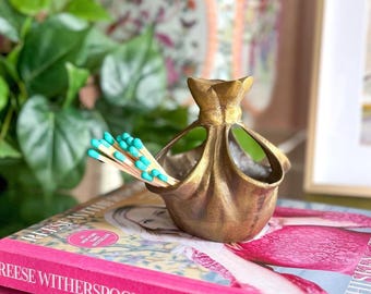 Vintage Brass Matchstick Holder in a Gathered Cloth Shape