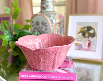 Vintage 11" Olfaire Pink Cabbage Bowl with Tonal Veining