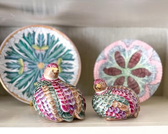 Vintage Pair of Andrea Multicolored Quail Figurines