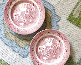 Pair of 8.25" Churchill Pink Willow Transferware Plates