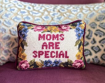 Vintage 8" x 6" Moms Are Special Needlepoint Accent Pillow with Insert