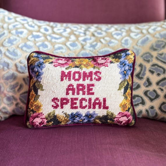 Vintage 8" x 6" Moms Are Special Needlepoint Accent Pillow with Insert