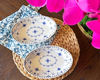 ONE Antique 8" Furnivals Denmark Blue Oval Transferware Vegetable Bowl