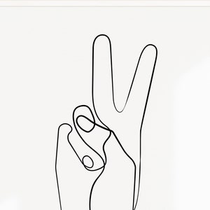 Peace Sign One Line Art Print, Printable Line Art, Peace Hand Gesture Line Drawing, Peace Sign Hand One Line Art, Minimalist Art Hand Poster