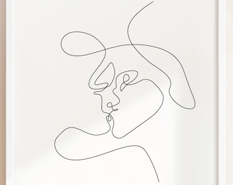 Minimalist Couple Kiss Line Art Print (Digital Download)