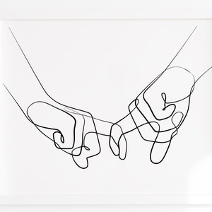 Lovers Hands One Line Art, Delicate Hands Poster, Hands Drawing, Black White Hands Artwork, Holding Hands Wall Art, Couple Line Drawing
