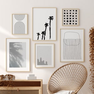 Mid Century Modern Wall Art Set of 6, Boho Gallery Wall Set, Neutral Minimalist Wall Art, Abstract Prints, Printable Art, Living Room Decor