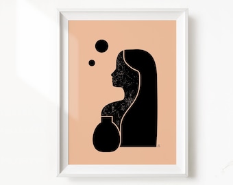 Boho Woman Art Print: Mid-Century Modern, Earth Tones (Digital Download)