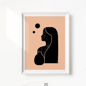 Boho Mid-Century Woman Art, Earth Tones Wall Art Print, Minimalist Abstract Wall Art, Boho Home Decor Wall Print, Download Printable Art