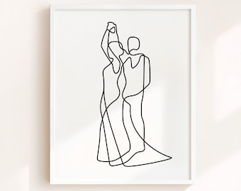 Dancing Couple Line Art Print: Minimalist Wedding Dance (Digital Download)