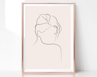 Minimalist Woman Line Art Print: Abstract Hair Illustration (Digital Download)
