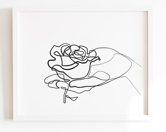 Flower Hand Line Art Print: Minimalist Home Decor (Digital Download)
