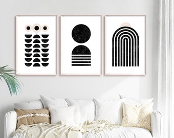 Mid Century Modern Art Prints Set: Abstract Sunflowers, Rainbow (Digital Download)