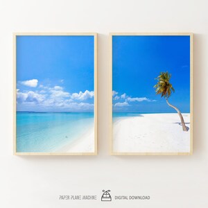 Coastal Wall Art Set of 2 Prints, Boho Beach Decor, Tropical Print, Paradise Print, Printable Modern Tropical Coastal Photo, Beach Wall Art