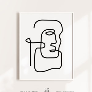 Abstract Face Line Art Print: Minimalist Home Decor (Digital Print)