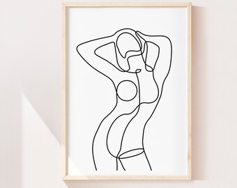 Minimalist Nude Woman Line Art Print, Boho Bedroom Wall Decor (Digital Download)