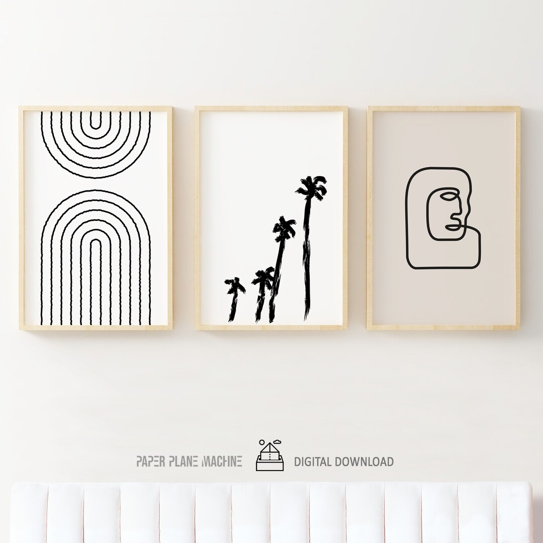 Mid Century Modern Wall Art Set of 3: Abstract Boho Prints (digital ...