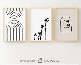 Mid Century Modern Wall Art Set of 3: Abstract Boho Prints (Digital Download)