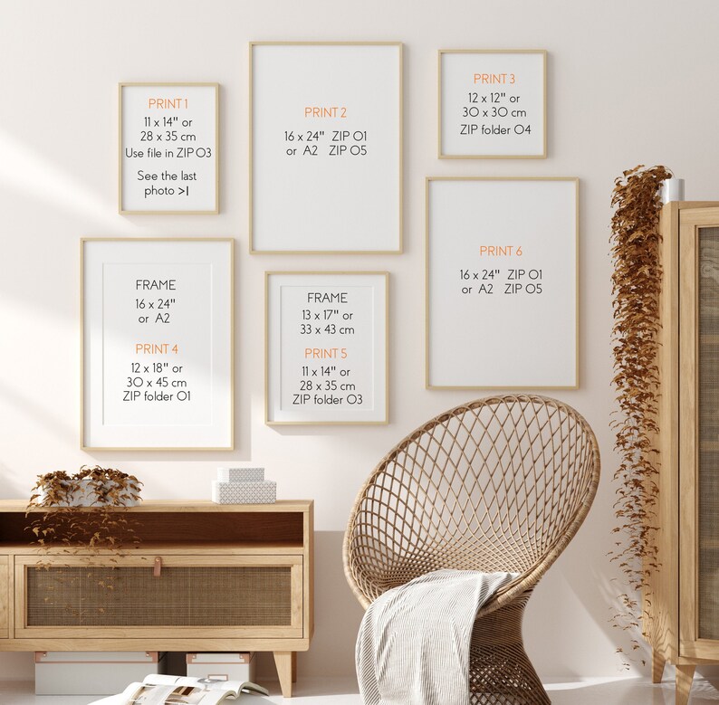 Mid Century Modern Wall Art Set of 6 Boho Gallery Wall Set Etsy