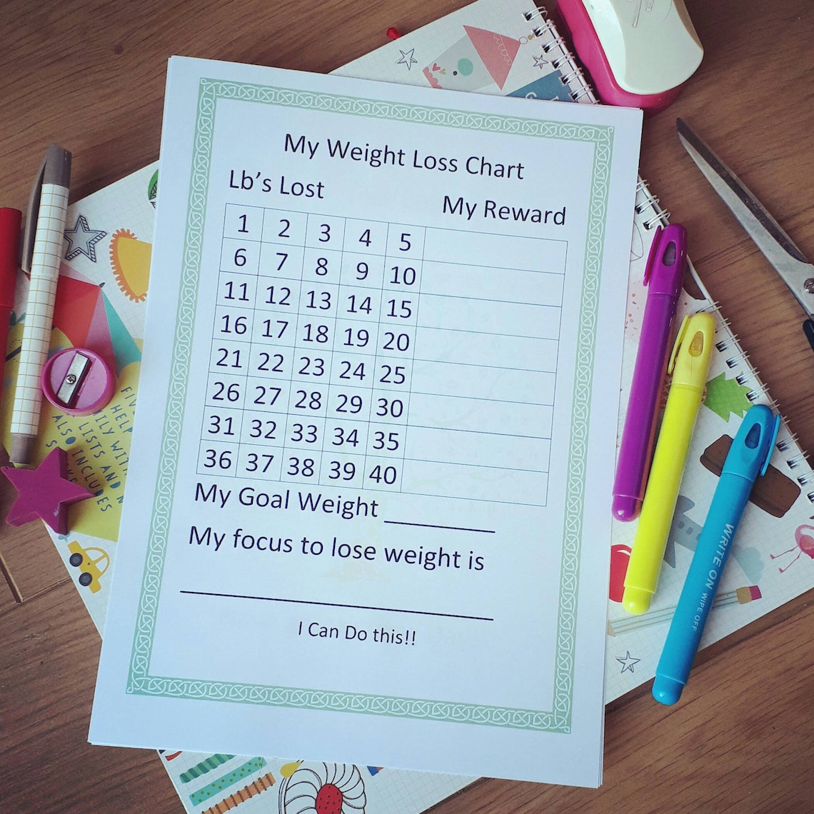 Printable Weight Loss Chart Diet Reward Chart Meal Planner Etsy