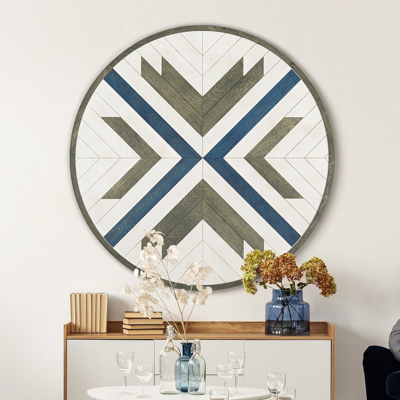 Large Geometric Wood Wall Hanging Round Wood Wall Art Etsy