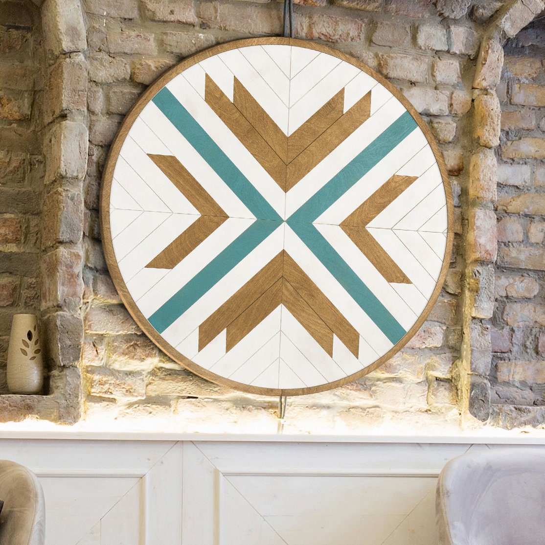 Large Geometric Wood Wall Hanging Round Wood Wall Art Etsy