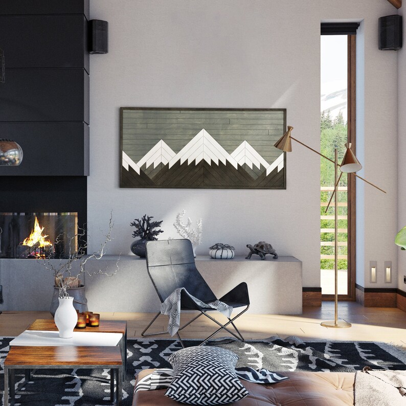 Mountain Wall Art Panel Wood Mountain Wall Art Hanging Etsy